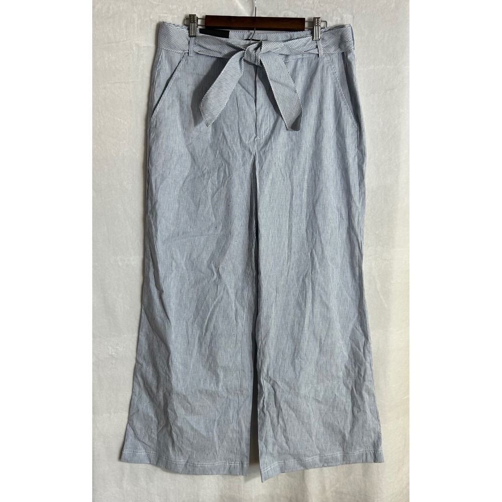 Banana Republic Washable Stretch Linen Wide-Leg Pants Womens 14 Stripe Lagenlook